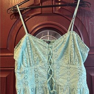 Mint Green Eyelet Lace-Up Dress